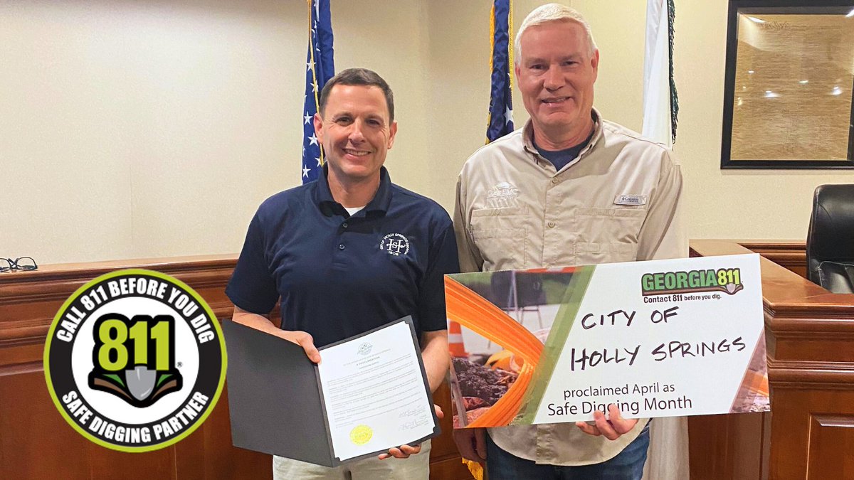 COHS_GA's tweet photo. April is Safe Digging Month in Holly Springs!
 
Did you know.... 
It is required by law to contact 811 to have underground utilities marked before any mechanized digging, and it is recommended that you contact 811 before any DIY projects that only require hand tools. https://t.co/2mXueH8AJg