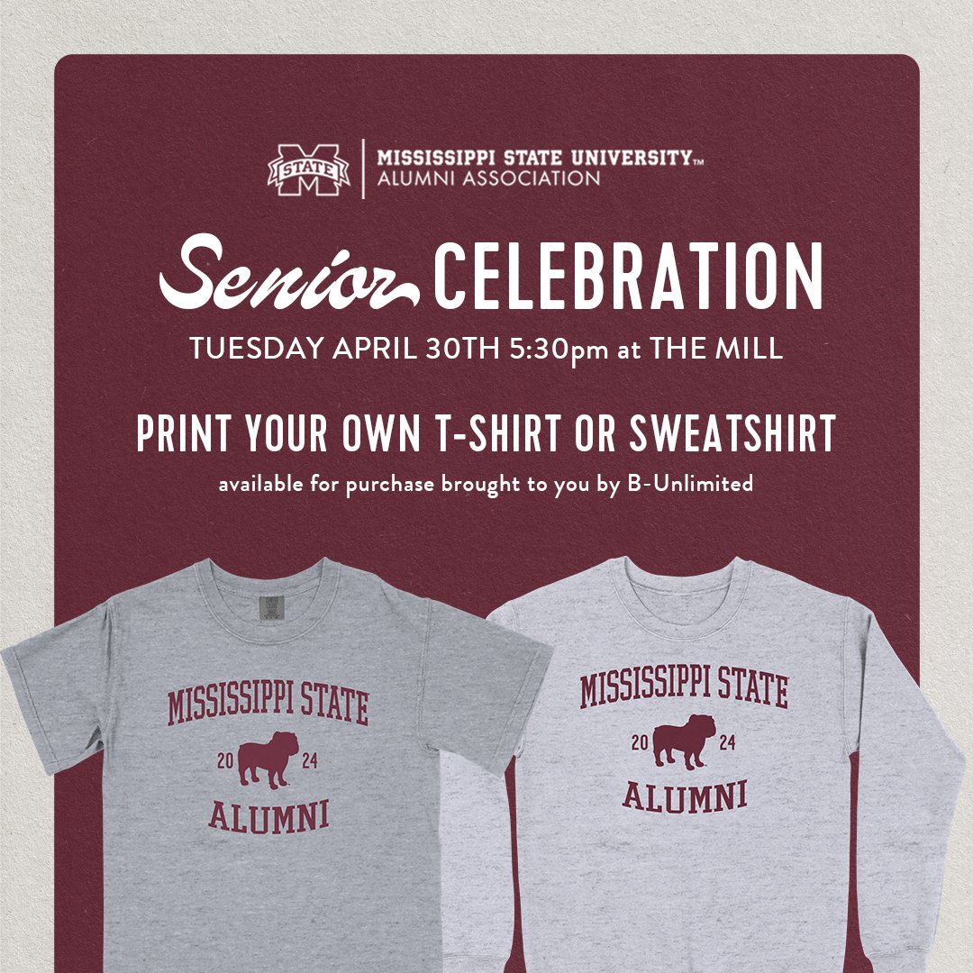 Presenting the class of 2024's very first MSU Alumni shirt. 🎓 If you're a spring graduate, RSVP for Senior Celebration where you can print your own shirt or sweatshirt! Can't make it? Click below to order now. RSVP: msstatealumni.ticketspice.com/senior-celebra… Shirt order: shop.b-unlimited.com/products/msu-a…