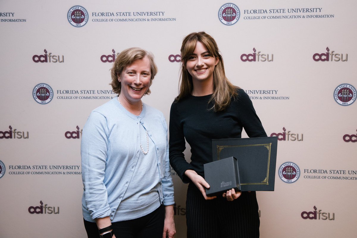 FSUSemPro's tweet image. Last week, Gabby Wallace was recognized by our Dean, Dr. Michelle Kazmer at the @FSUCCI Honors &amp;amp; Awards Program as the Outstanding Seminole Productions Student of the Year! 🎥🏆

#fsusempro