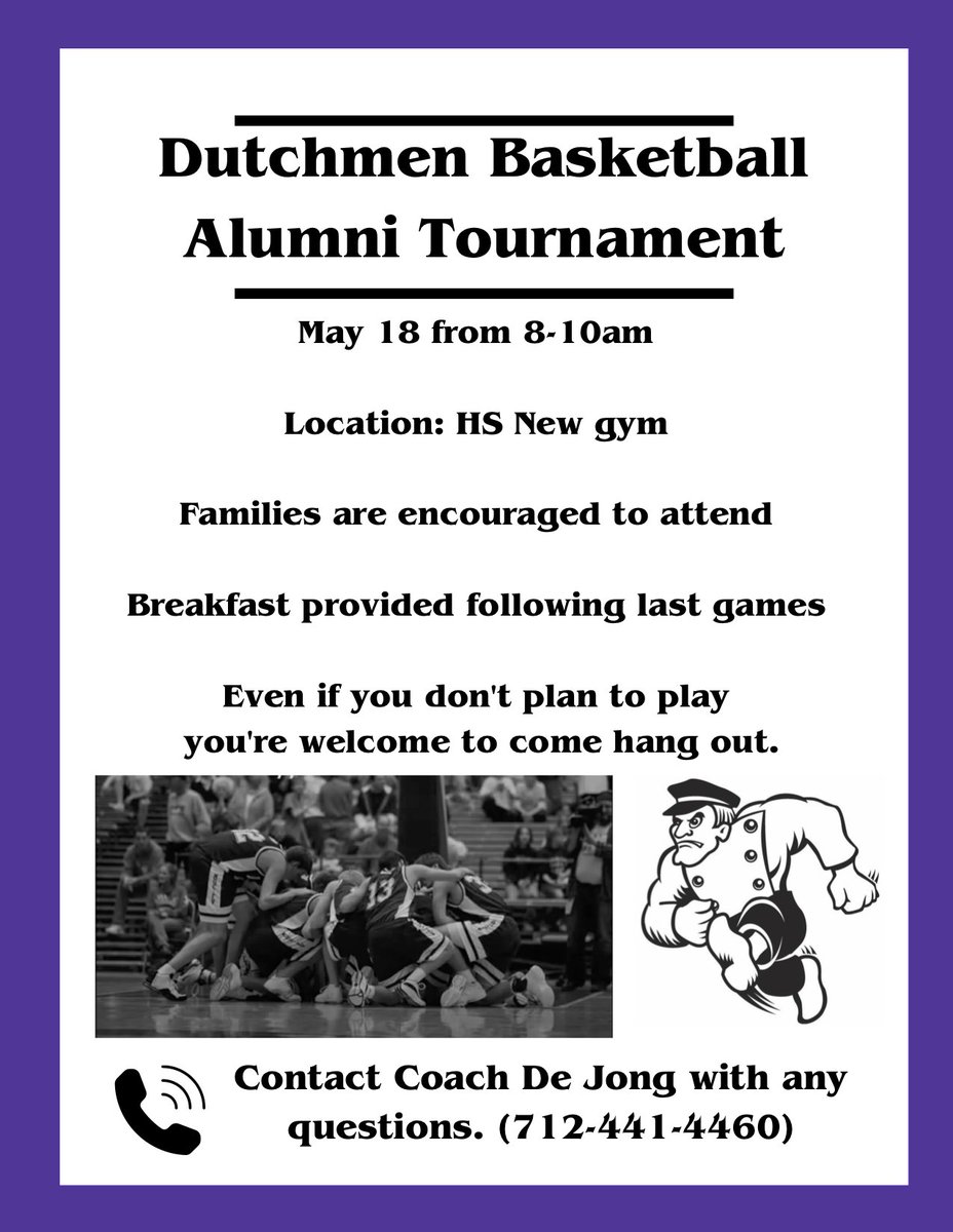 The Dutchmen Basketball Alumni Tournament is taking place on Saturday, May 18! 🏀