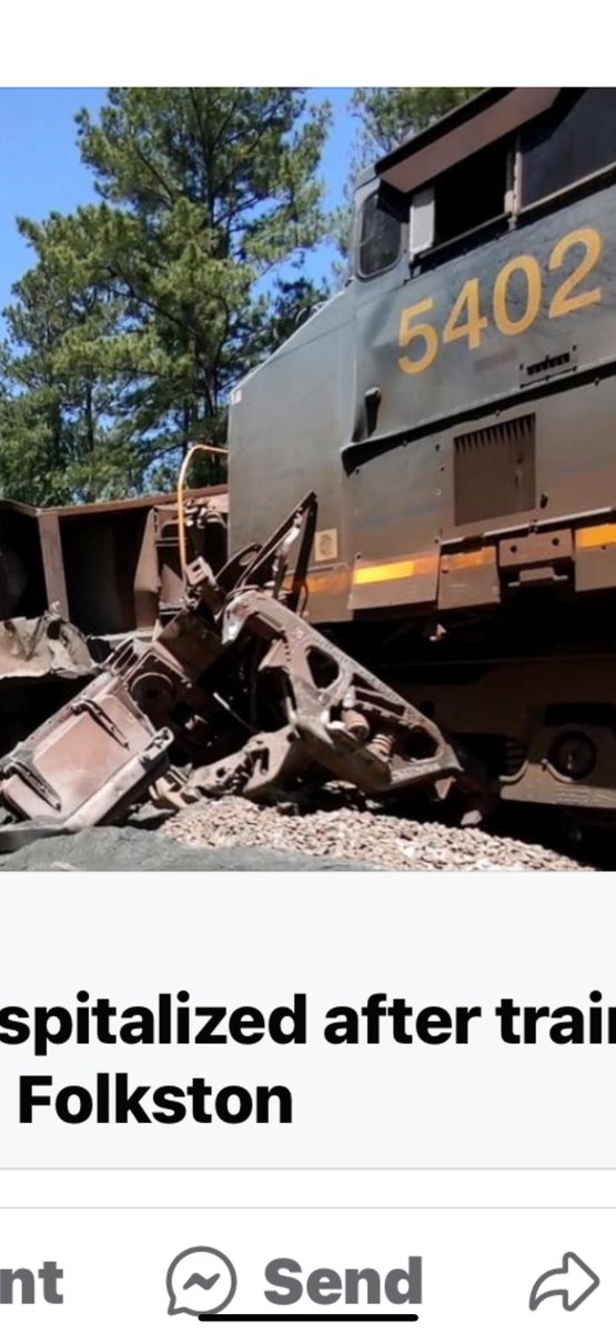 This was a train derailment in Folkston, GA, today. 3 crew members are hospitalized. 2 locomotives, 2 intermodal and 2 rock cars - 1:24 pm