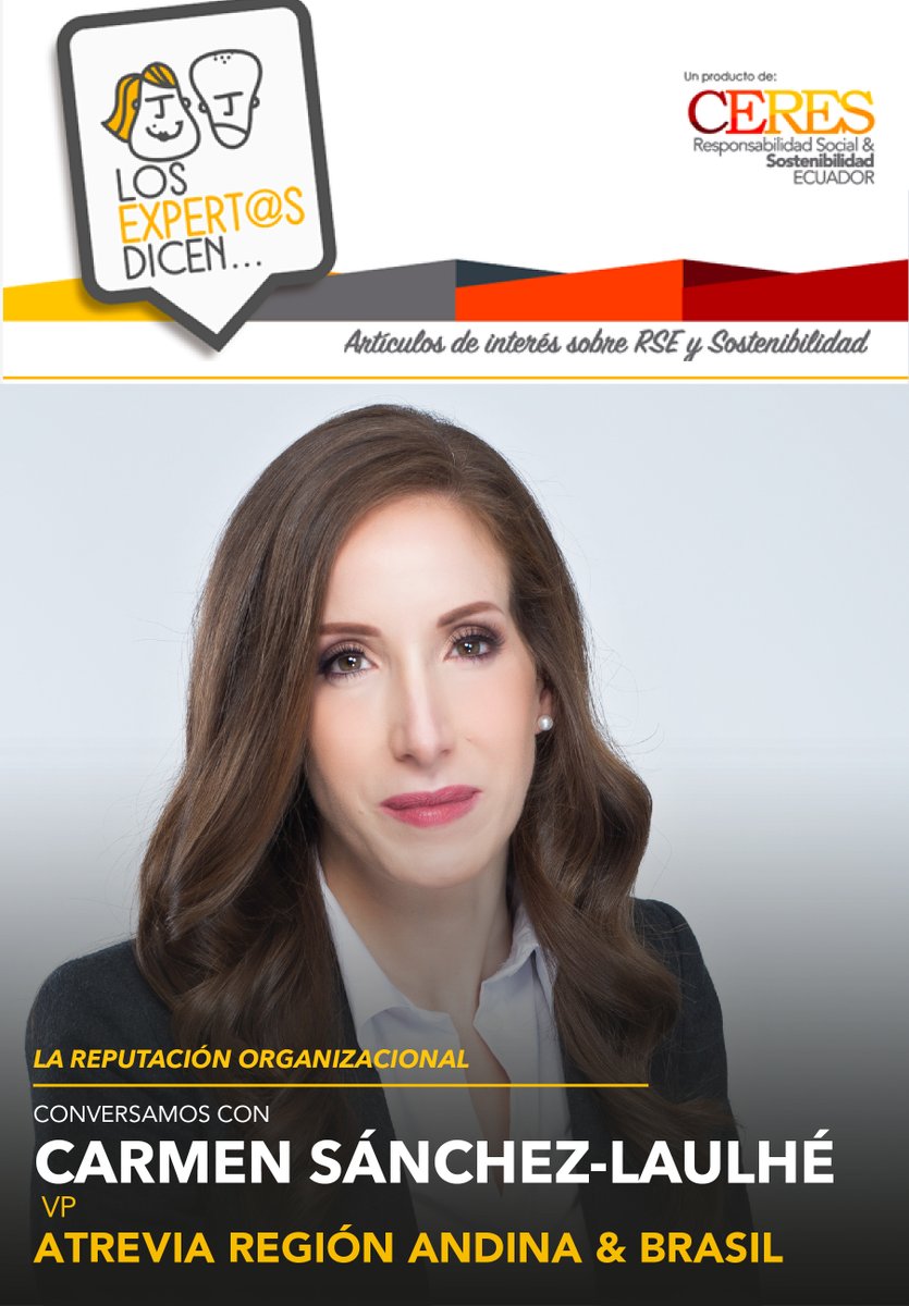 ceres_ecuador's tweet photo. #LosExpertosDicen: "El mayor riesgo reputacional de cualquier organización es no ser coherente con lo que dice y lo que hace." Conversamos con Carmen Sánchez-Laulhé VP en @Atrevia  Región Andina &amp; Brasil 

👉 https://t.co/Tmujt4Tt3f

#ReputaciónCorporativa 
@ceres_ecuador https://t.co/nqV2atAzUE