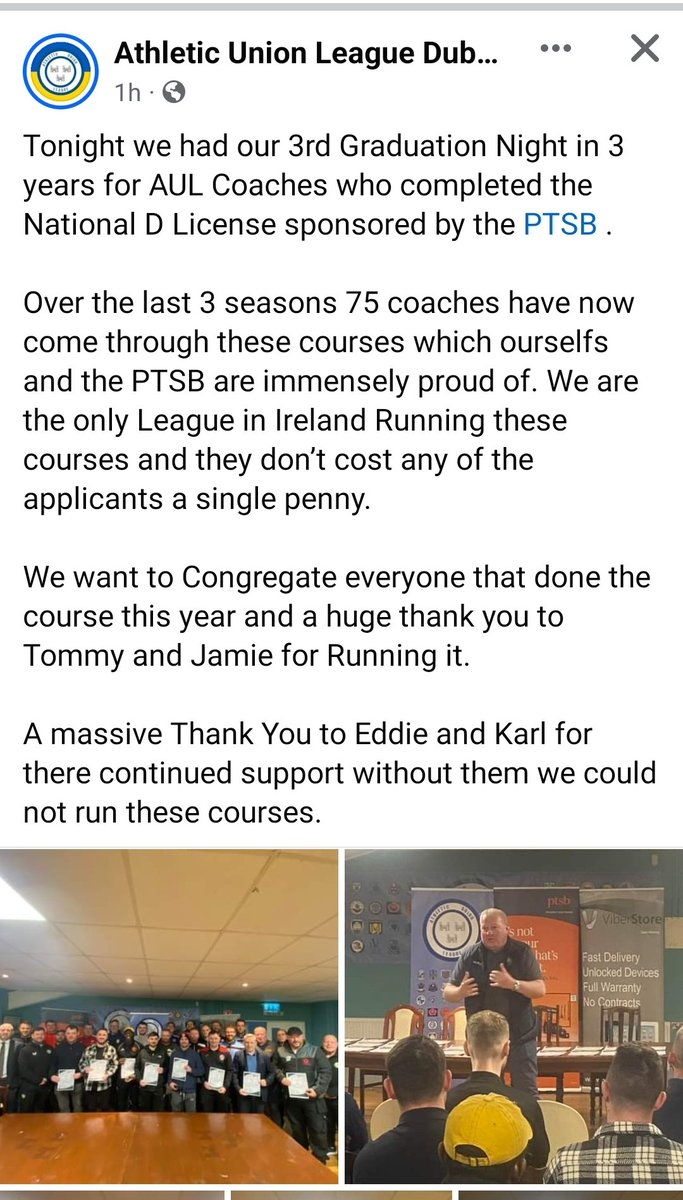 A massive thank you to <a href="/EddieKearney7/">Eddie Kearney</a> , <a href="/Corco79/">Karl Corcoran</a> , <a href="/PTSBIreland/">PTSB</a> <a href="/CarberryTommy/">Tommy Carberry</a> @jamiewilson1978 for there support in running this amazing course. Another 25 National D Coaches received there Certificates this evening, congratulations to all who took part. 👏