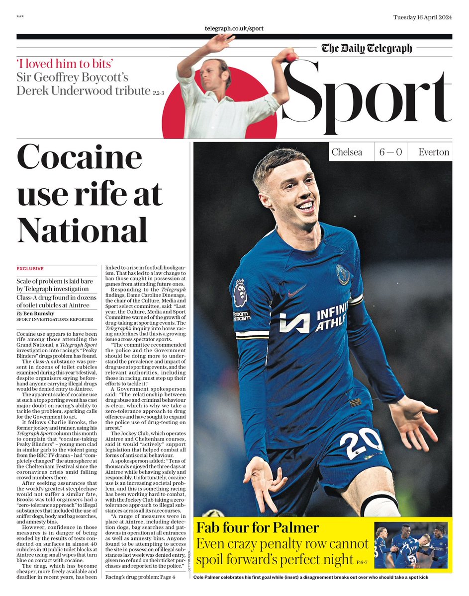 TELEGRAPH: Cocaine use rife at National #TomorrowsPapersToday