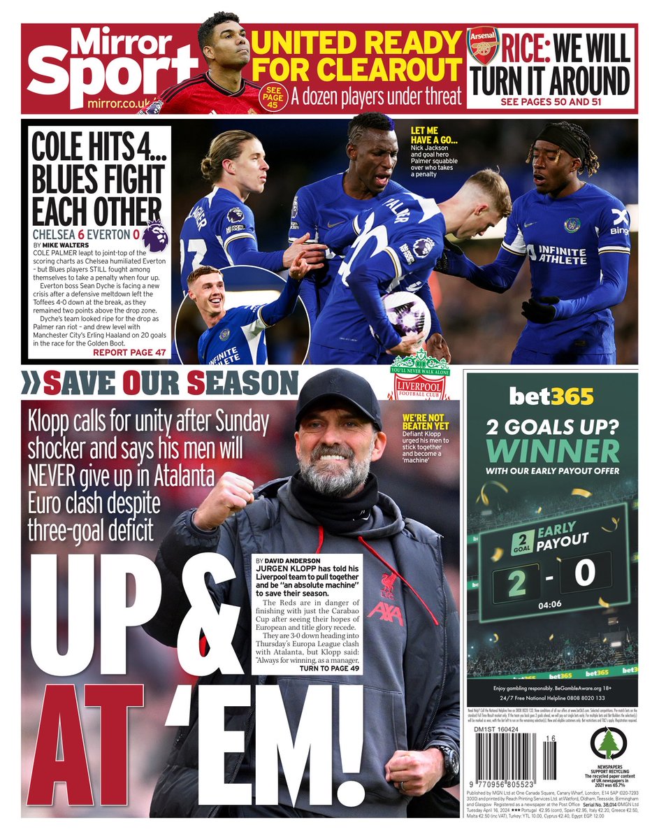 MIRROR SPORT: Up & At Em #TomorrowsPapersToday