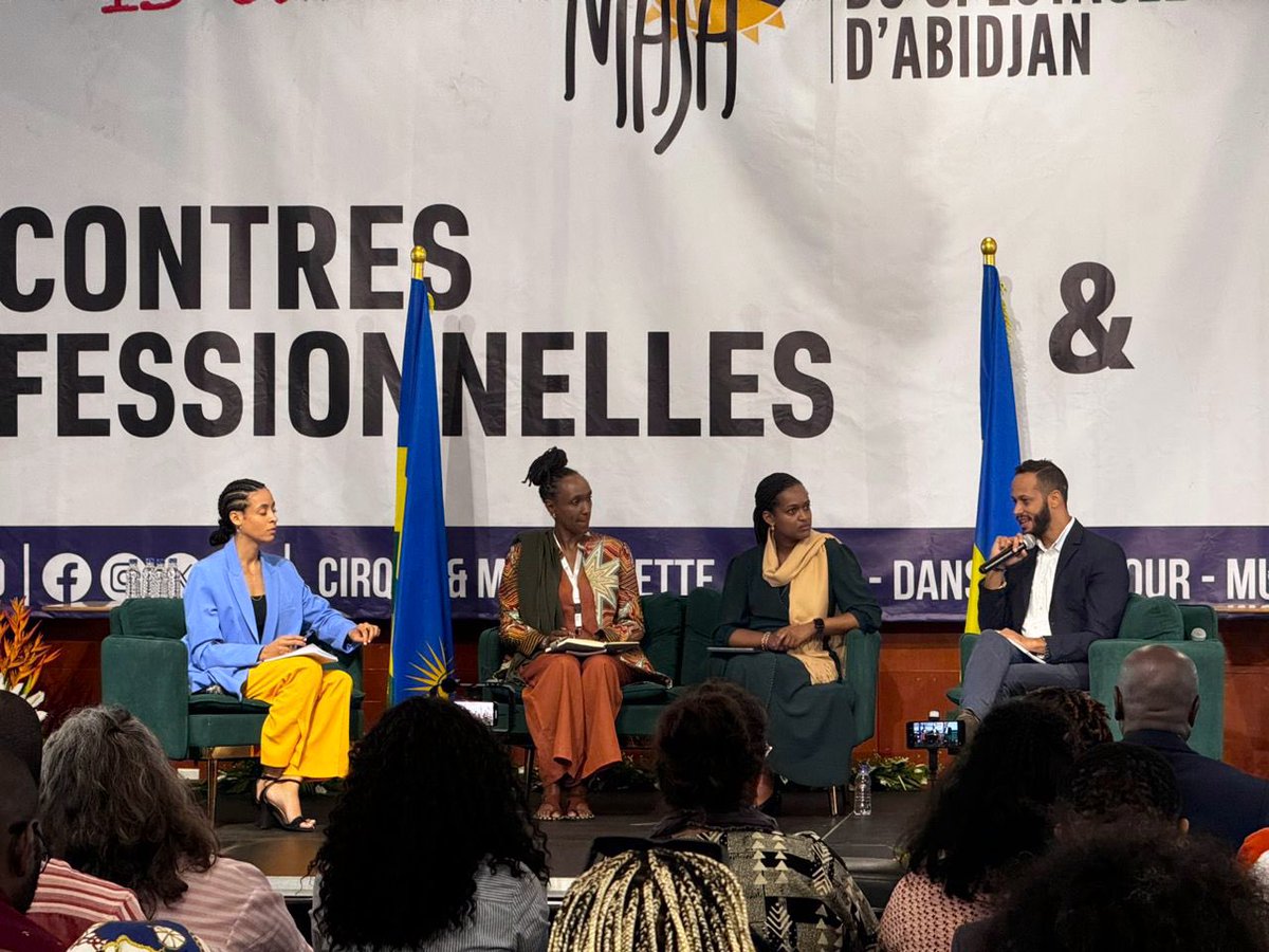 RwandaYouthArts's tweet photo. Ce lundi, en marge du @MASAdAbidjan, la Secrétaire d'État @XandrineUmutoni a participé à une table ronde dans des rencontres professionnelles sur le thème: “L’impact des arts et de la culture dans le processus de développement: l’exemple du Rwanda” #MASA2024 https://t.co/E6lmqtGcf4