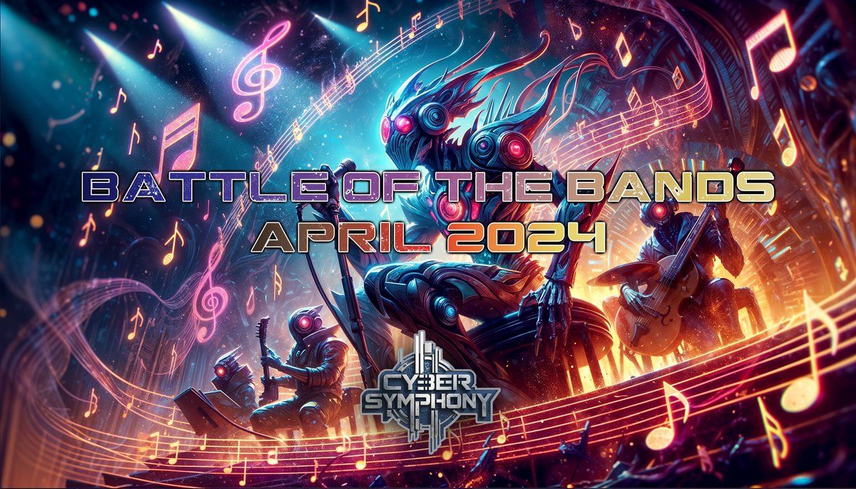 Cyber Symphony Presents... Battle of the Bands - Round 1 ⚔️ Join us as the top bands from our Discord community battle it out in an electrifying musical showdown! 🎶 Please like and retweet your favorite band. 🧵👇 The band with the most likes + retweets wins the prize! 🏆