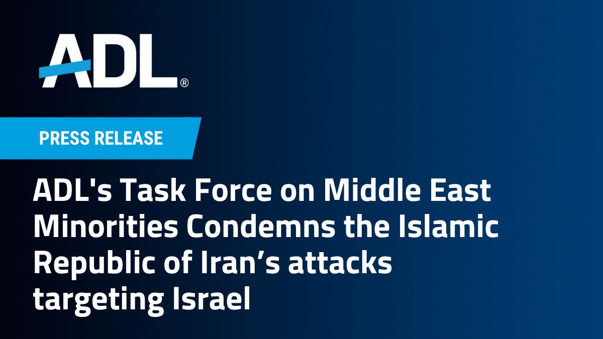 ADL’s Task Force on Middle East Minorities condemns the Islamic Republic of Iran’s attack targeting Israel as an unjustified act of war that could have killed thousands “in a land sacred to the Jewish, Christian, and Muslim faiths.” Full statement here: adl.org/resources/pres…