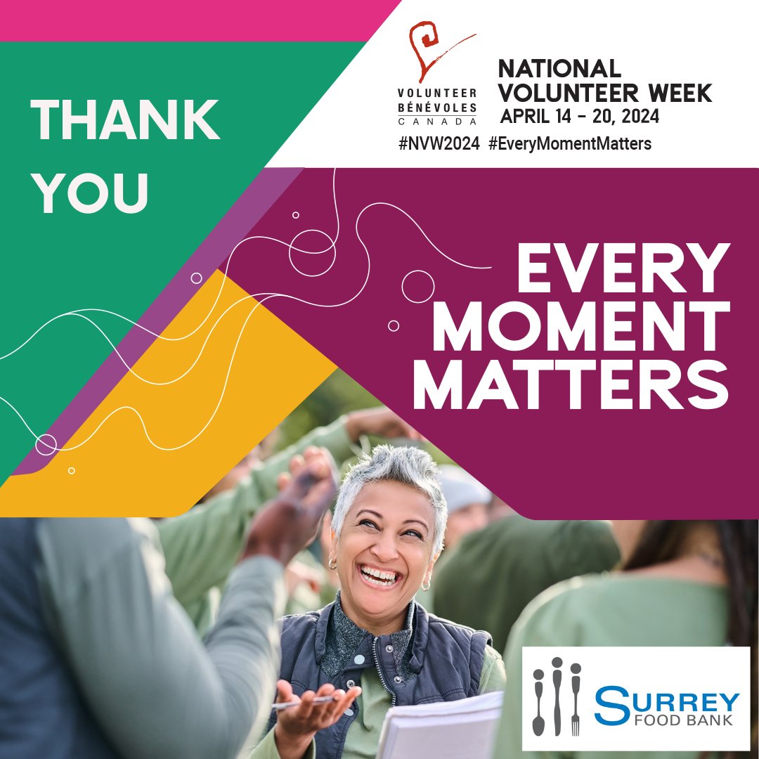 Thanks for your invaluable help. The Surrey Food Bank Volunteers rock it! #EveryMomentMatters #NationalVolunteerWeek #SurreyFoodBank #Canada