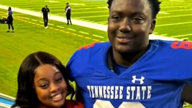 coachlisaj's tweet photo. Tennessee State University OL Chazan Page sacrifices his life in fatal hit-and-run.  Page’s girlfriend said he pushed her out of the way of the speeding car, in order to save her life, while sacrificing his.
per-FOX 17 Nashville https://t.co/9EwcOEZGoP