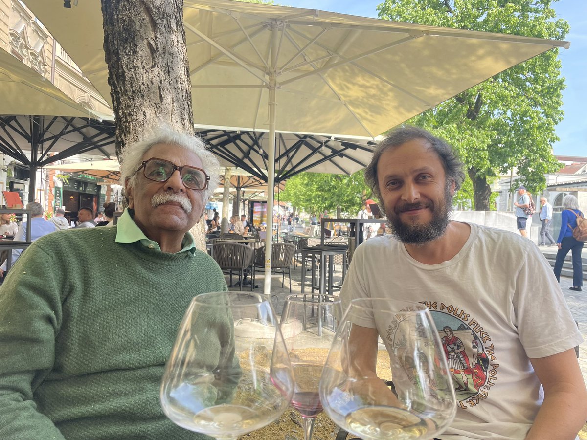 A revolution is not a dinner party, but sometimes it's essential to have a glass of wine with a good comrade. What a great day with Tariq Ali in Ljubljana.