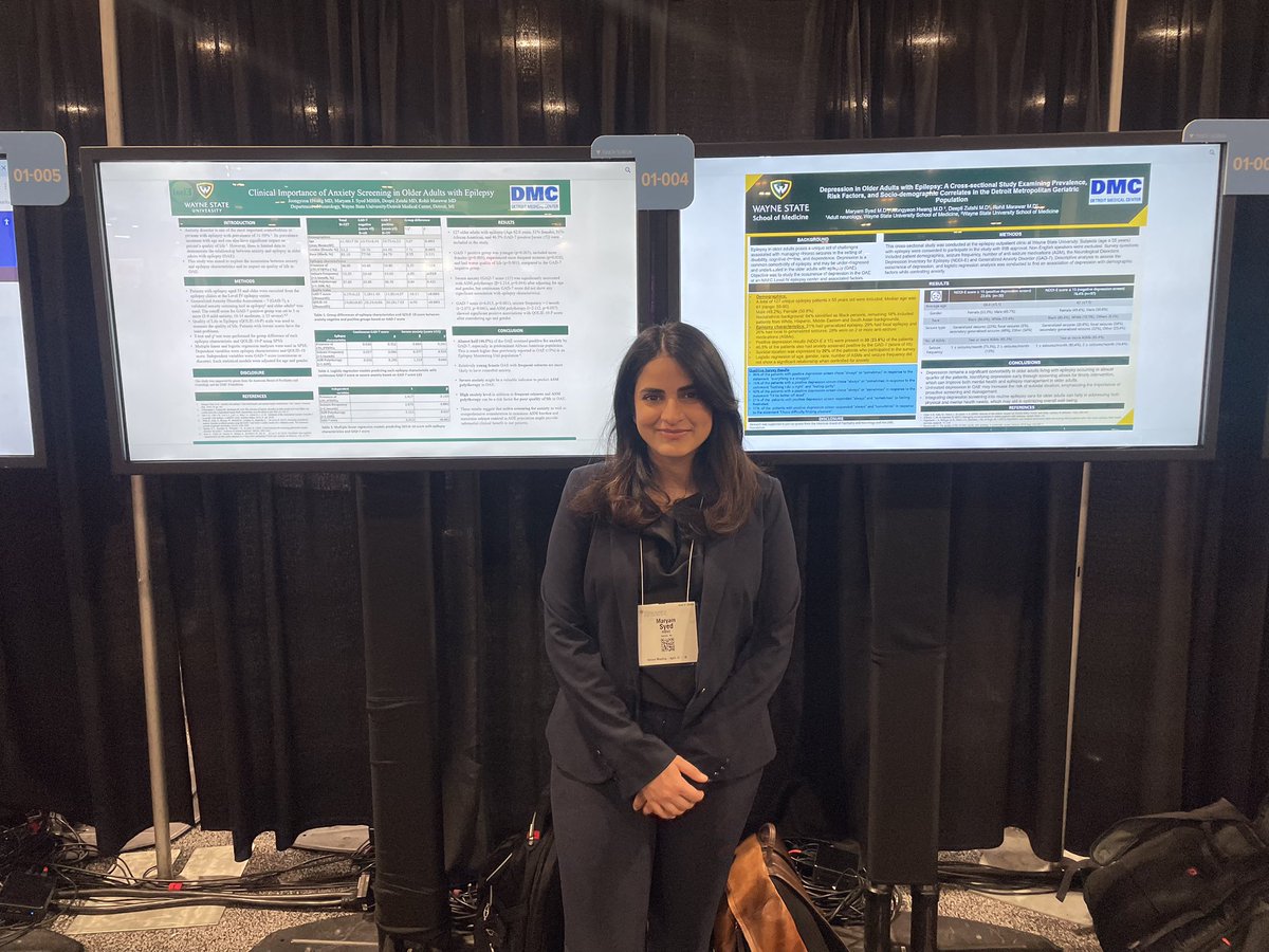 EpilepsyCNP_WSU's tweet photo. Congratulations to @MaryamSyedNeuro and Jeongyeon Hwang for presenting on anxiety and depression screening in older adults with epilepsy, an under diagnosed and under treated issue. 

#AAN2024 #AANAM https://t.co/V1f58DrT9P