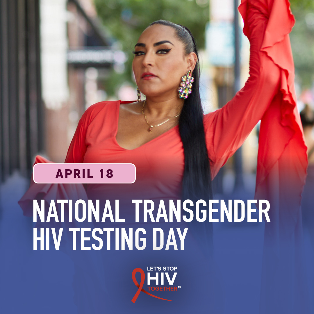 April 18 is National Transgender HIV Testing Day, a day to recognize the importance of routine HIV testing, status awareness, & continued focus on HIV prevention & treatment for transgender & nonbinary people. 
bit.ly/3T66jSK #StopHIVTogether #NTHTD #TransHealth