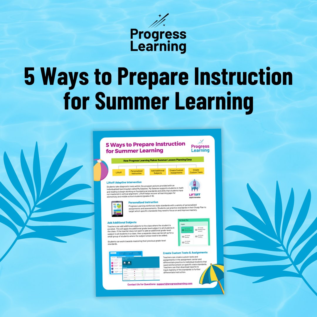 Progress_Led's tweet photo. ☀️ Dive into summer learning with Progress Learning! 📚 Explore 5 easy ways to keep students engaged and growing all summer long! From personalized lessons to interactive activities, we've got you covered. Click the link to learn more. https://t.co/jd6uwrfTjE https://t.co/3kIkfehqXQ