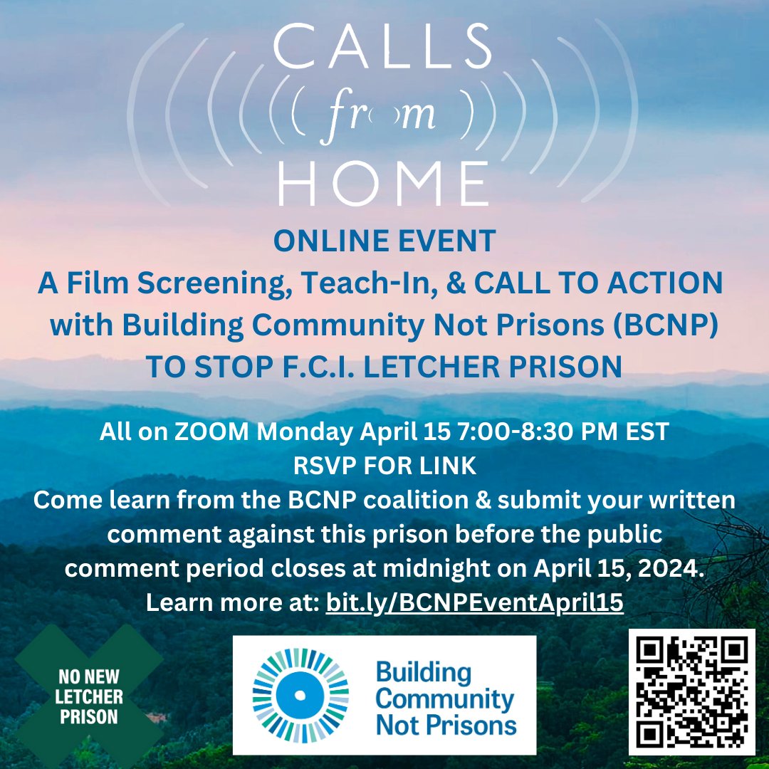 Starting at 7pm ET, TONIGHT ➡ The final event of the NO NEW LETCHER PRISON tour, featuring a clip of the Calls from Home film, followed by a teach-in with local residents, activists, former prisoners and academic scholars. Register now: actionnetwork.org/events/help-us…