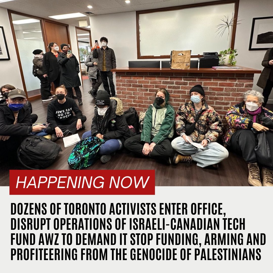 This is was what went down at Awz’ office in January. And below is our statement on the Toronto police’s hella sketchy attempts to criminalize us for it today, *coincidentally* on the day global actions for Palestine kick off. x.com/wbwcanada/stat…