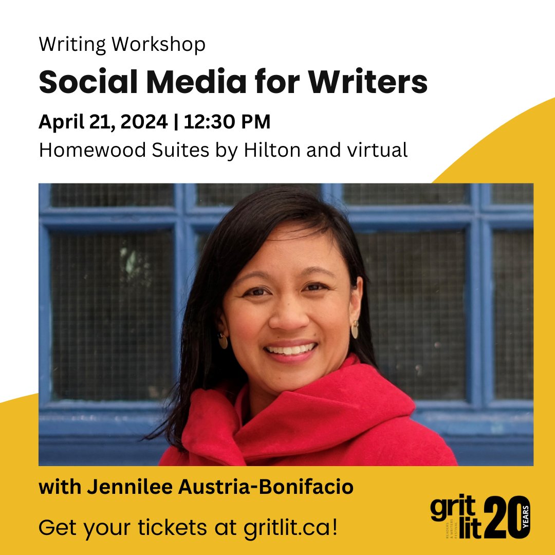 Writing is a competitive field, and now more than ever, writers need to know how to build a presence online. Learn all about this and more with author Jennilee Austria-Bonifacio. Get your tickets at gritlit.ca - attend in person or virtually!