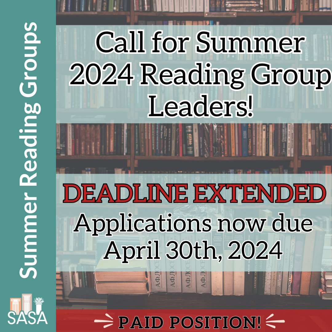 📚DEADLINE EXTENDED! Apps for Summer 2024 Reading Group Leaders - PAID POSITION! 🗓DEADLINE: April 30 5, 1-time Master Classes 8, 3-week Reading Groups 6, 5-week Continuing Education Reading Groups ✨Sponsored by the Gladys Krieble Delmas Foundation ➡️saveancientstudies.org/apply-with-sas…