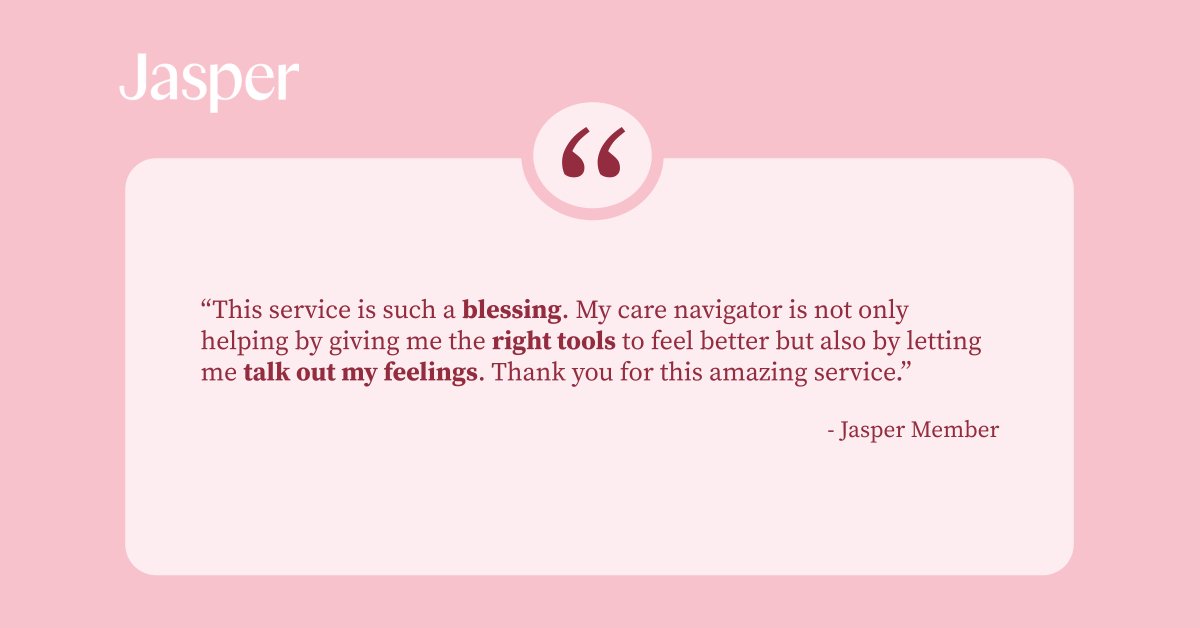 “This service is such a blessing. My care navigator is not only helping by giving me the right tools to feel better but also by letting me talk out my feelings. Thank you for this amazing service.” - Jasper Member #MemberStoryMondays #JasperHealth