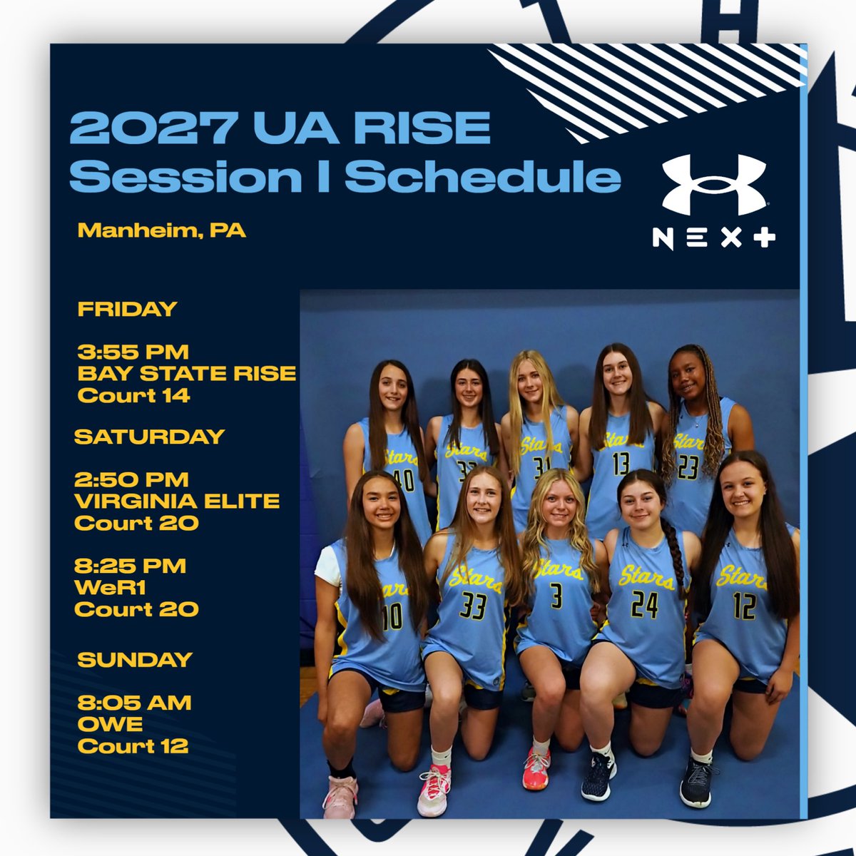 Our HS Girls UA Rise teams will head to Pennsylvania this week for UA Session One in Manheim, here are their schedules!
