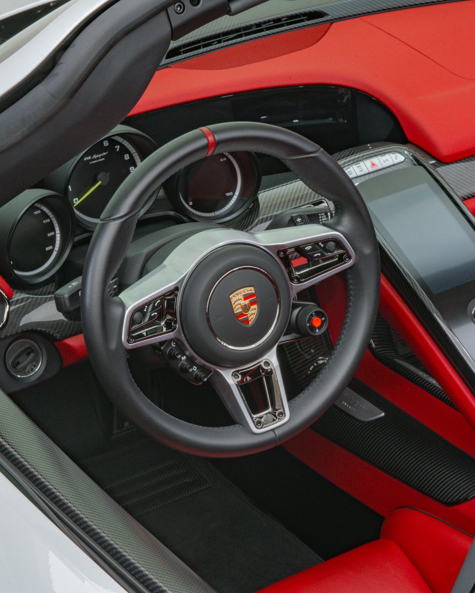 duPontREGISTRY's tweet photo. 2015 Porsche 918 Spyder presented in a stunning White exterior with a Vibrant Dark Red interior https://t.co/M86SlyV0zT
