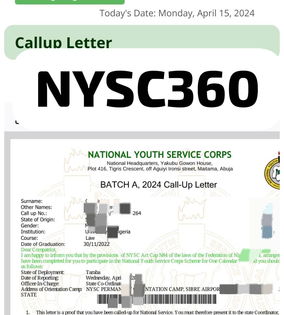 *BATCH A STREAM II 2024 Call up letter / DEPLOYMENT LETTER is out*  

The portal will be kind of busy and there is a lot of traffic..

 Link to use..

portal.nysc.org.ng/nysc1/

Or

portal.nysc.org.ng/nysc4/

Or

portal.nysc.org.ng/nysc3/

Or
portal.nysc.org.ng/nysc5/

Check your status.