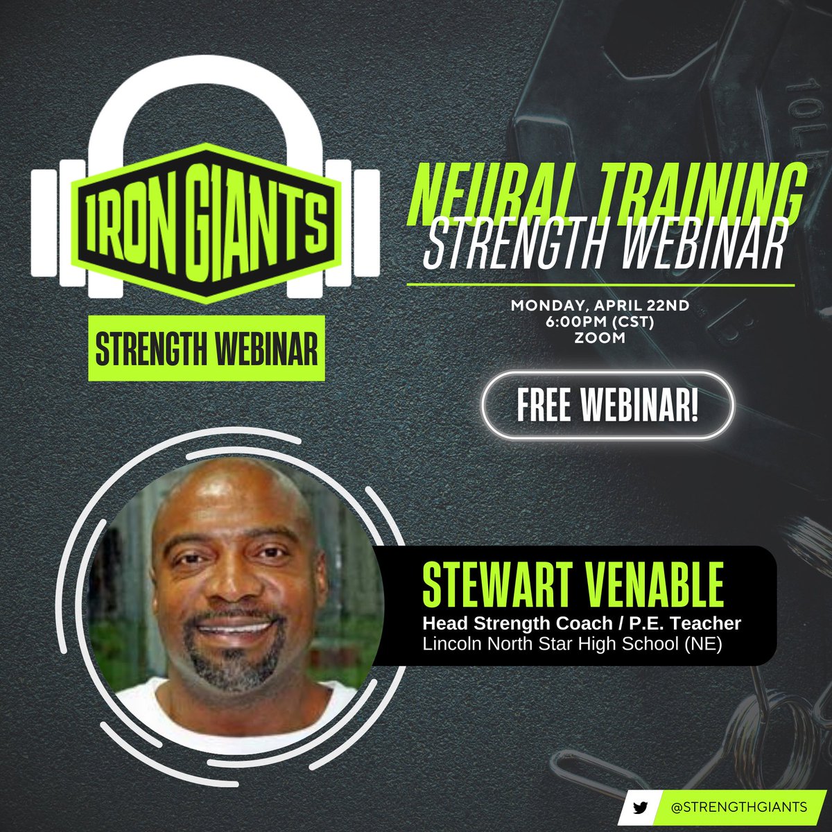 🚨Free Strength Webinar next Monday!🚨 Join us Monday evening, April 22nd, to hear from @CoachVenable1! We’ll be talking shop and diving into Neural Training. Trust us, you don’t want to miss this. 🔥 🔗Register here: rackperformance.zoom.us/webinar/regist… #IronGiants | #StrengthPodcast
