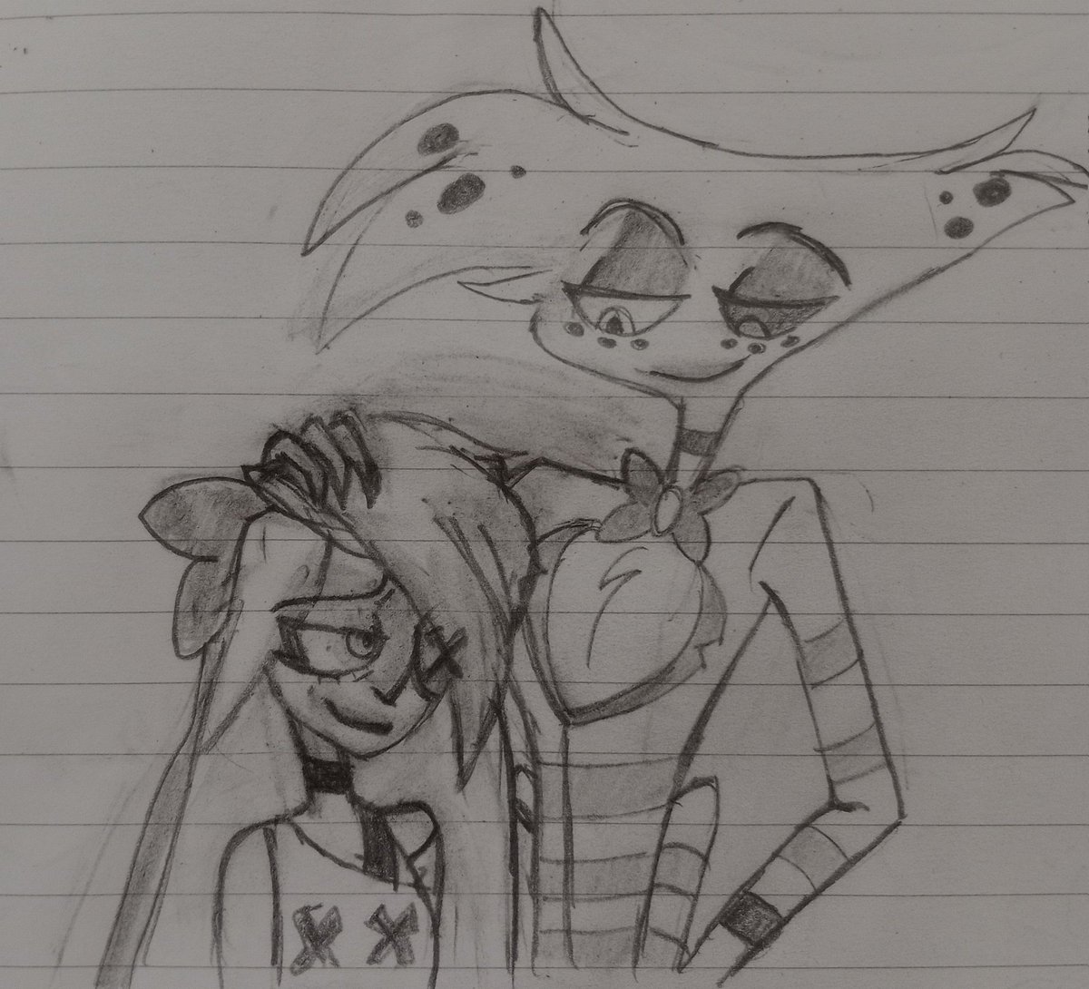 It has been a while now I've missed drawing them 🥰🥰🥰 Aww they're sweethearts ❤️❤️ #spidermoth #HazbinHotel #HazbinHotelAngelDust #hazbinhotelvaggie #MothDust #Vaganthony