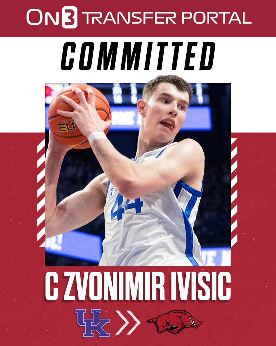 On3's tweet image. BREAKING: Kentucky transfer center Zvonimir Ivisic has committed to Arkansas, per @TiptonEdits🐗

on3.com/transfer-porta…