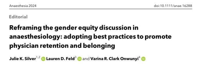 V R Clark, MD (@vrclarkmd) on Twitter photo Gender #disparities in #Anesthesiology workforce still exist! This one HITS home…
In our editorial, we share:
🤝Ways to promote belonging and wellness
👥Best practices essential to advancement of gender equity
Learn more here 👇🏾
tinyurl.com/3zfwcurh
Thanks <a href="/Anaes_Journal/">𝘈𝘯𝘢𝘦𝘴𝘵𝘩𝘦𝘴𝘪𝘢</a> Gender #disparities in #Anesthesiology workforce still exist! This one HITS home…
In our editorial, we share:
🤝Ways to promote belonging and wellness
👥Best practices essential to advancement of gender equity
Learn more here 👇🏾
tinyurl.com/3zfwcurh
Thanks <a href="/Anaes_Journal/">𝘈𝘯𝘢𝘦𝘴𝘵𝘩𝘦𝘴𝘪𝘢</a>