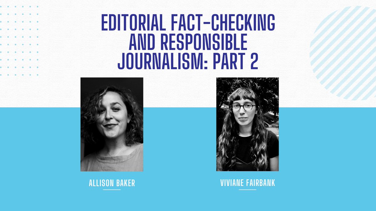 In our webinar on May 7, @allybake and @vivianefairbank from the Truth in Journalism Project will discuss some ethical considerations related to responsible journalism and will present a few relevant case studies. tinyurl.com/2s3d273d #WebinarSeries #CanadianMagazines