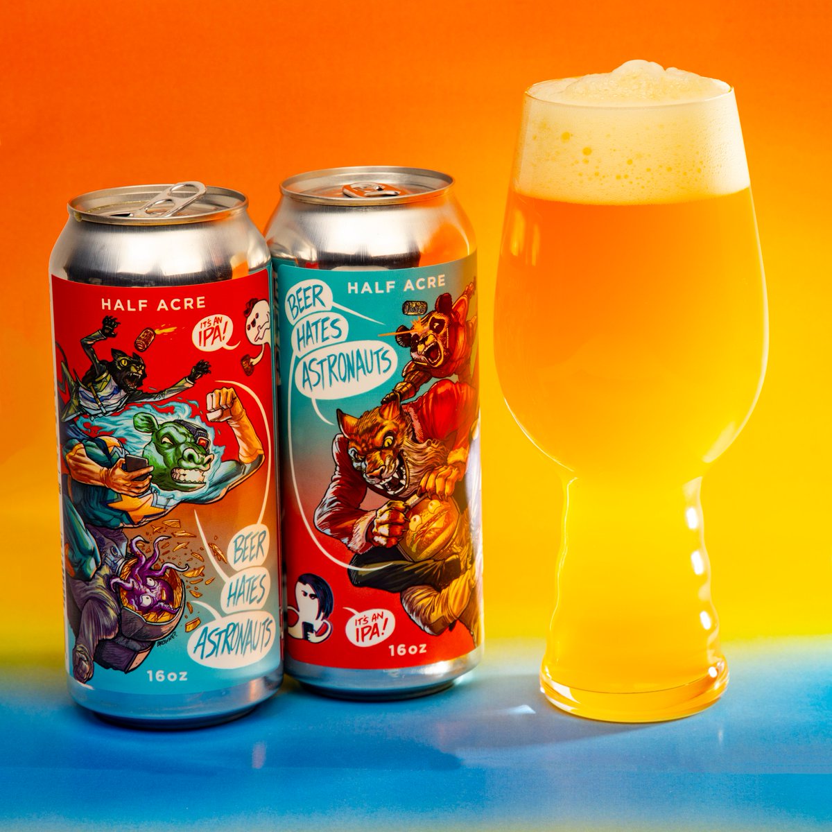 Beer Hates Astronauts exists in the outer range of the Half Acre hoppy multiverse. This Citra hop + Vienna malt SMaSH beer arrives with ripe, funky aromatics & creamy peach over a subtly sweet caramel base. Art by @ryanbrowneart inspired by his God Hates Astronauts comic series.