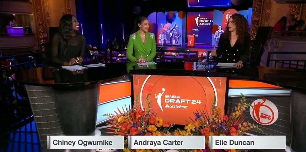 They've only been away a week, but the band is back together... @elleduncanESPN anchors SportsCenter now from #WNBADraft in Brooklyn w/ @Andraya_Carter and @chiney. 🏀 Pre-draft Countdown coverage continues at 7p ET. Draft starts 730p on ESPN.