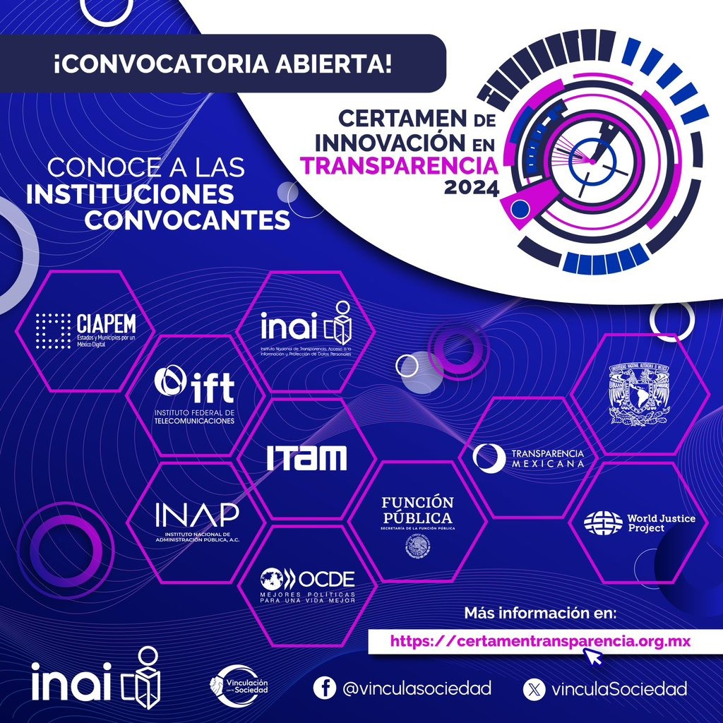 🤓 Participa en el Certamen de Innovación en Transparencia 2024, en el cual puedes conocer a las instituciones convocantes de este certamen. 🤳 No te quedes fuera, para las información ingresa a certamentransparencia.org.mx/?fbclid=IwAR10…