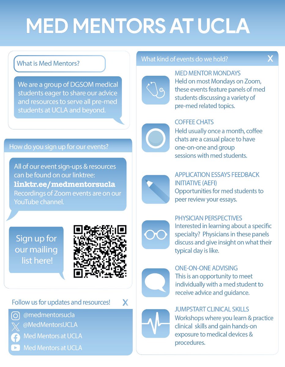 Did you know that Med Mentors provides free advising and resources from med students @dgsomucla for all #premed students at @ucla and beyond? No fees, no application - we are a service to you! Get connected with us!