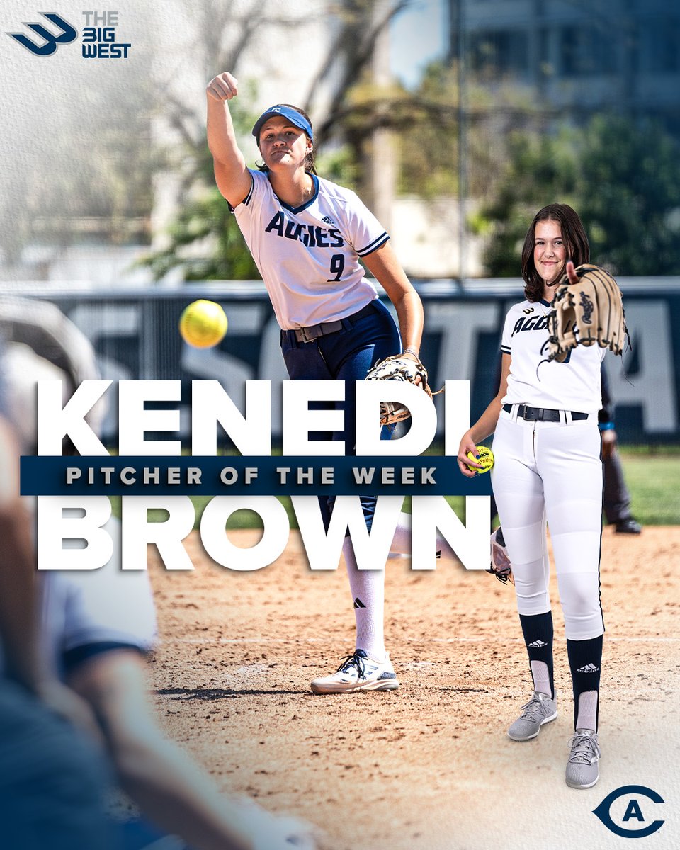 𝐔𝐧𝐭𝐨𝐮𝐜𝐡𝐚𝐛𝐥𝐞 🔥 For the second time this season, Kenedi Brown is named @BigWestSports Pitcher of the Week! 🗞️: bit.ly/3xucc5t #GoAgs