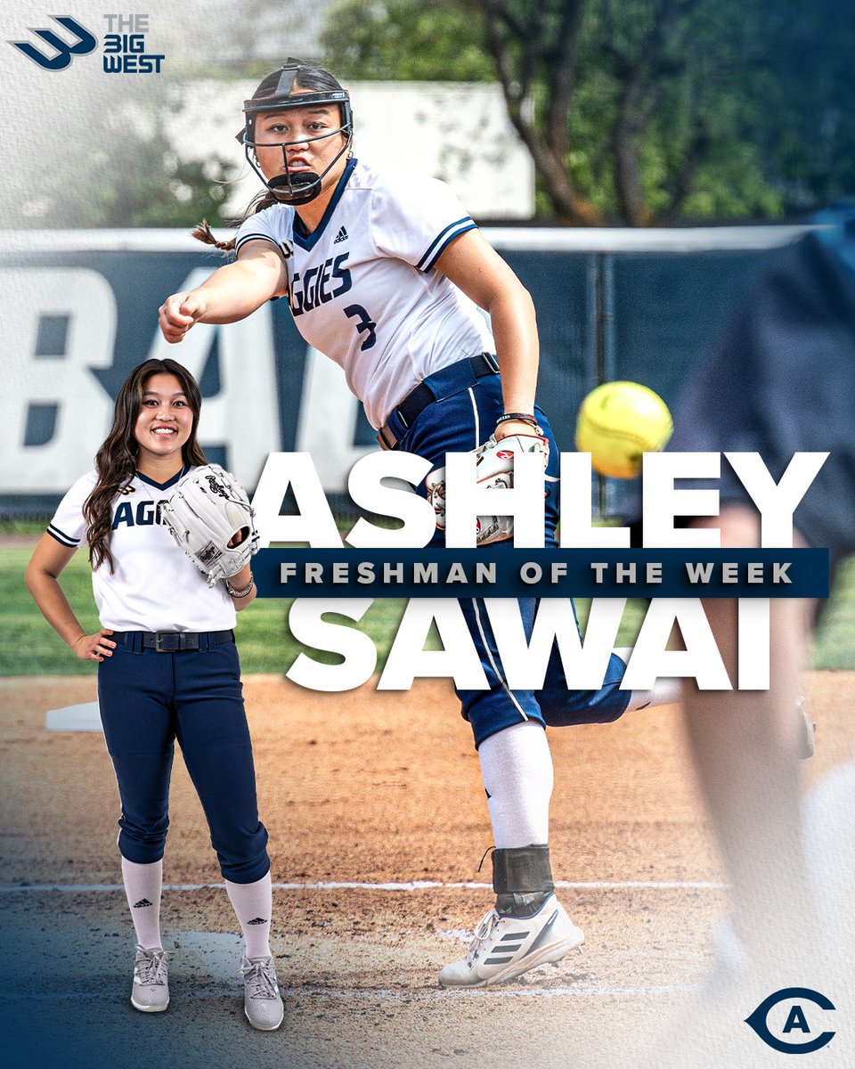 𝐅𝐫𝐞𝐬𝐡𝐦𝐚𝐧 𝐨𝐟 𝐭𝐡𝐞 𝐖𝐞𝐞𝐤 ⭐️ Ashley Sawai impressed in all three of her starts over the weekend, earning @BigWestSports Freshman of the Week recognition! 🗞️: bit.ly/3xucc5t #GoAgs