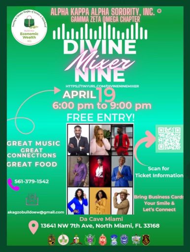 Turning up the heat with Divine Nine Mixer! 🔥🎉 Join us for a night of good vibes and great company. #DivineNineMixer #GoodTimesAhead #akagzo
#1908aka

tinyurl.com/divineninemixer