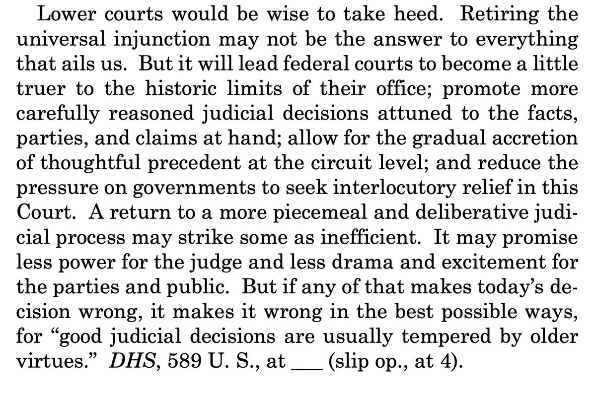 the final paragraph from the Gorsuch/Thomas/alito concurrence in the Idaho trans ruling has enormous ramifications for potential trump 2nd term no more going to an individual federal judge in the Ninth Circuit and shutting down every single trump policy supremecourt.gov/opinions/23pdf…