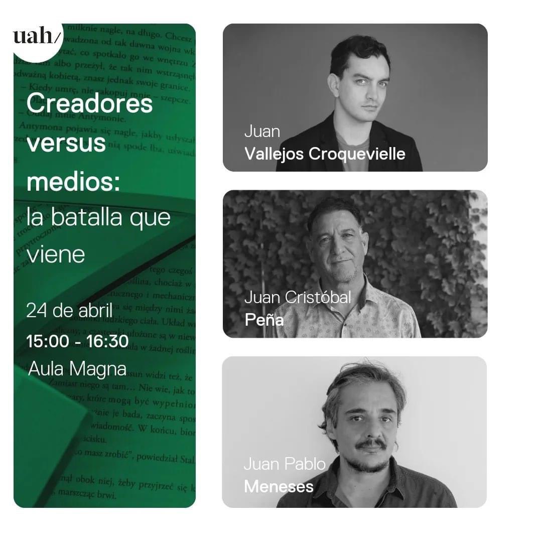 JuanVallejosC's tweet photo. En el marco de la Semana del mejor periodismo, la Universidad Alberto Hurtado (@uahurtado) albergará una serie de conversatorios magistrales que se llevarán a cabo desde el martes 23 hasta el jueves 25 de abril. 

En este sentido, seré parte de uno de los conservatorios. Abordaremos temas fundamentales para el presente y futuro de la profesión. Precisamente “Creadores vs medios: la batalla que viene” junto a Juan Pablo Meneses.

La moderación de este conversatorio estará a cargo de los académicos: Juan Cristóbal Peña, director de @periodismouah. ¡Nos vemos!