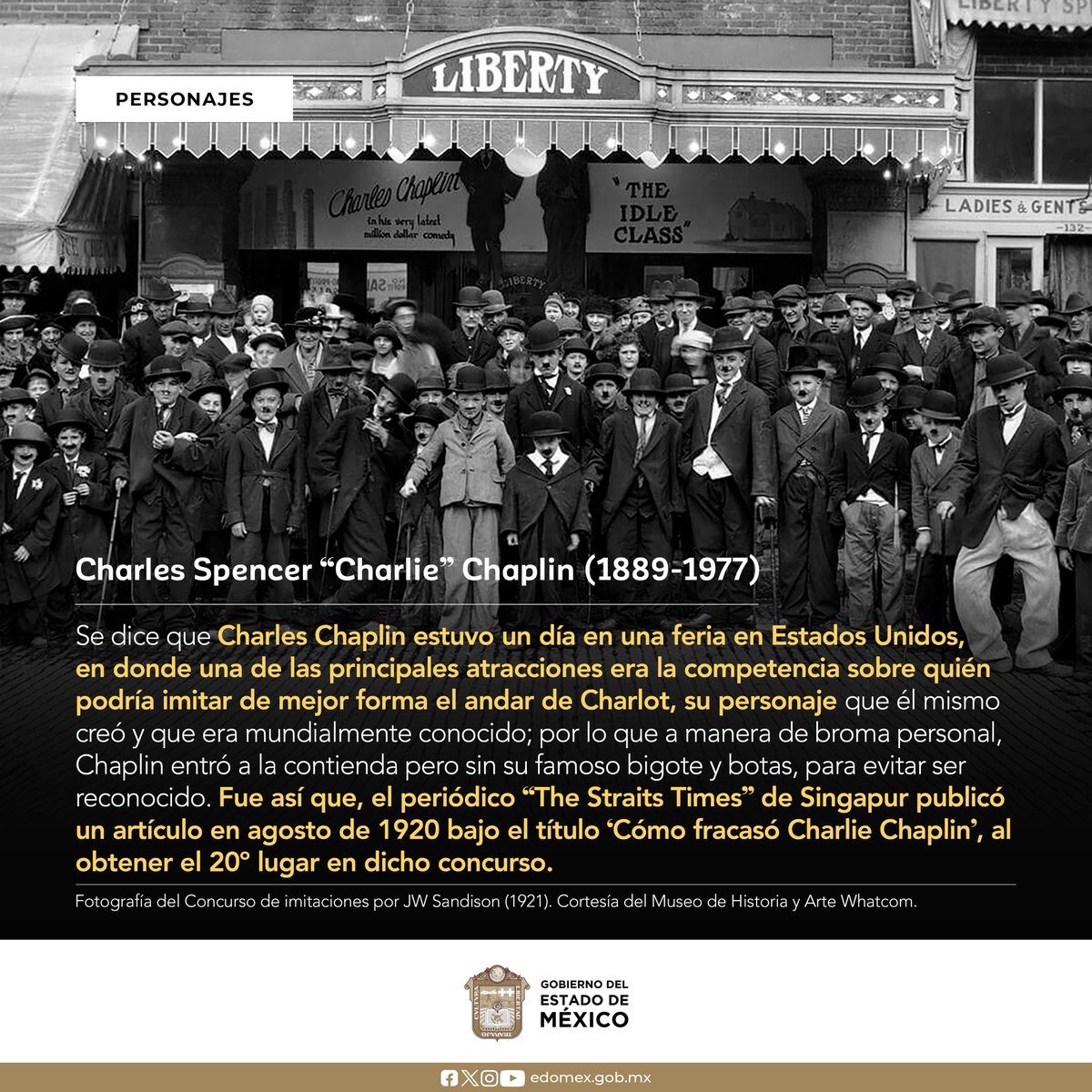 #CharlesChaplin nació el 16 de abril en 1889 en #Inglaterra, fue un actor, humorista, compositor, productor, guionista, director, escritor y editor británico, que alcanzó fama mundial por su personaje #Charlot, quien es considerado un símbolo del humorismo del #CineMudo. #AGEMÉX