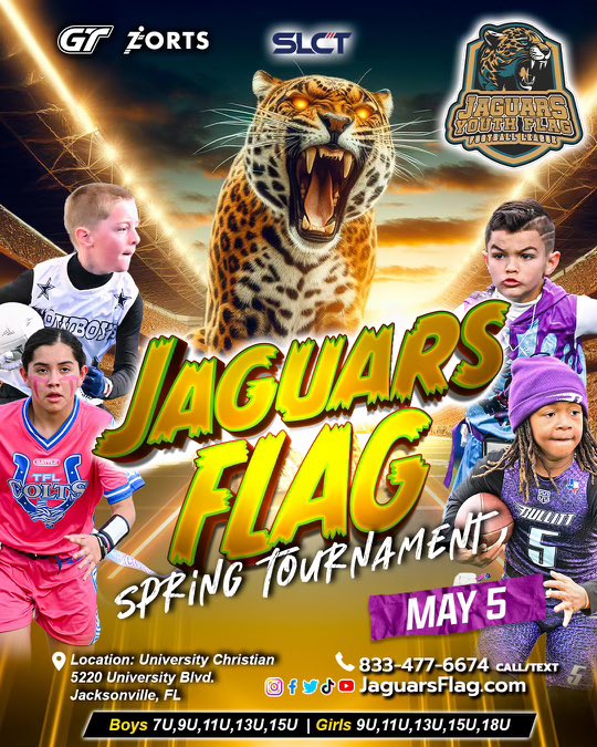 For those 7v7 and Youth & Middle School coaches interested in getting into the 5v5 Flag space. ⤵️ Jaguars PREP will cover registration fees for up to 4️⃣ teams.