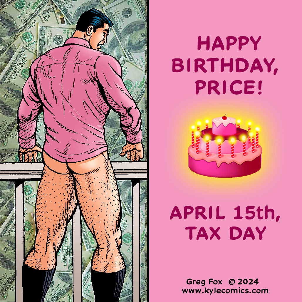 It's Price's birthday...AND it's Tax Day! I hope you're all done with your taxes and that it all went smoothly! If so, feel free to celebrate by biting into a piece of Price's cake! 🎂 #TaxDay #KylesBnB