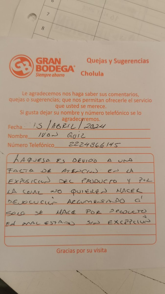 Goiz's tweet photo. @lagranbodega @AtencionProfeco Después de media hora no pudo apoyarme la gerente n turno argumentando que la devolución/cambio solo se puede hacer por producto en mal estado sin excepción, aunque en la exhibición este revuelta ya sea error o manejo de producto de clientes https://t.co/1ImmkTPO9f