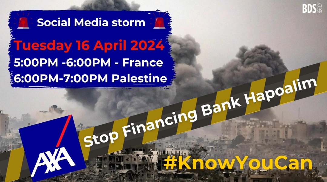 #AXA Group still owns shares of $2.6 millions in Bank Hapoalim.
#KnowYouCan
#BiycottAXA
#BoycottAXAnow
#AxaDivest
#BDS
#GazaGenocide2024 
 #DivestFromApartheid