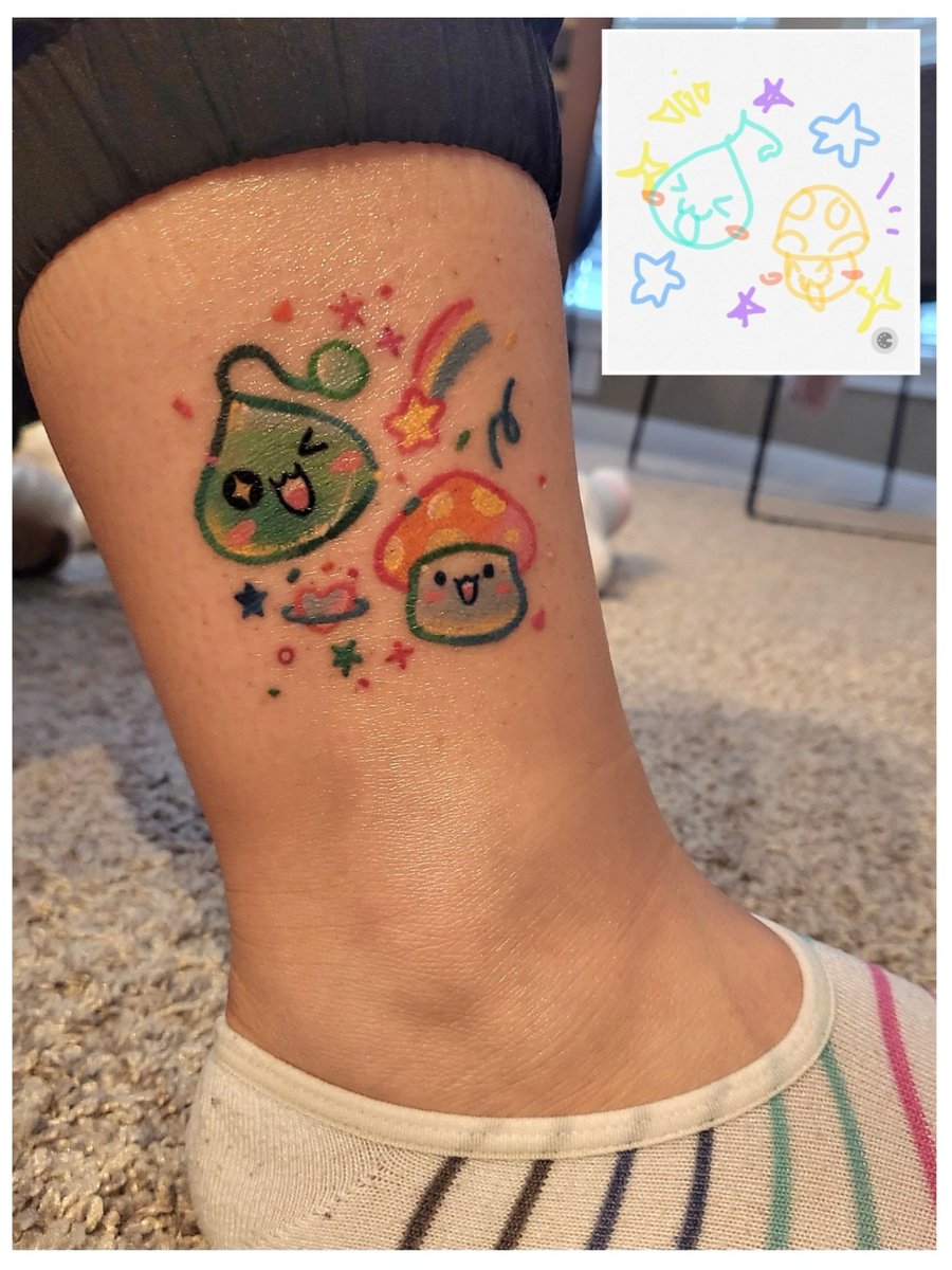 Woohoo my boys have healed! 💚🧡✨️

Done by my favorite tattoo artist from ig @im________cat !! 🌈😸✨️ 

#maplestory #메이플스토리