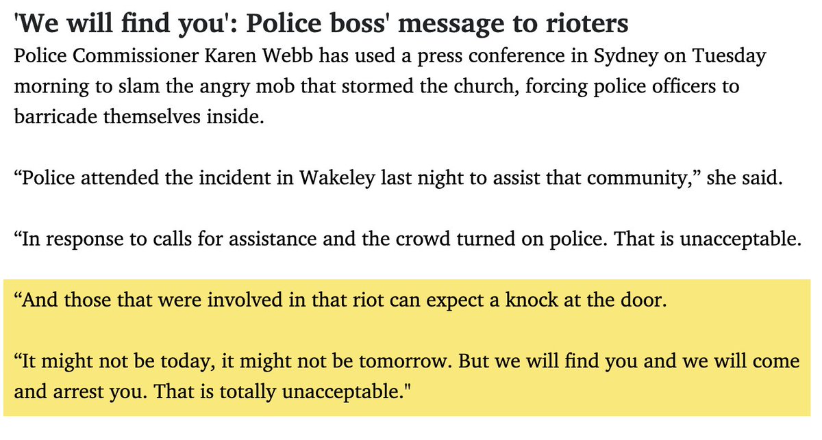 So the NSW Police are going to find everybody involved in last night's riot. Yet they haven't made a single arrest after the 9 October Riot - despite the Sydney Opera House having more surveillance than just about anywhere in Sydney (and certainly more than an outer Western