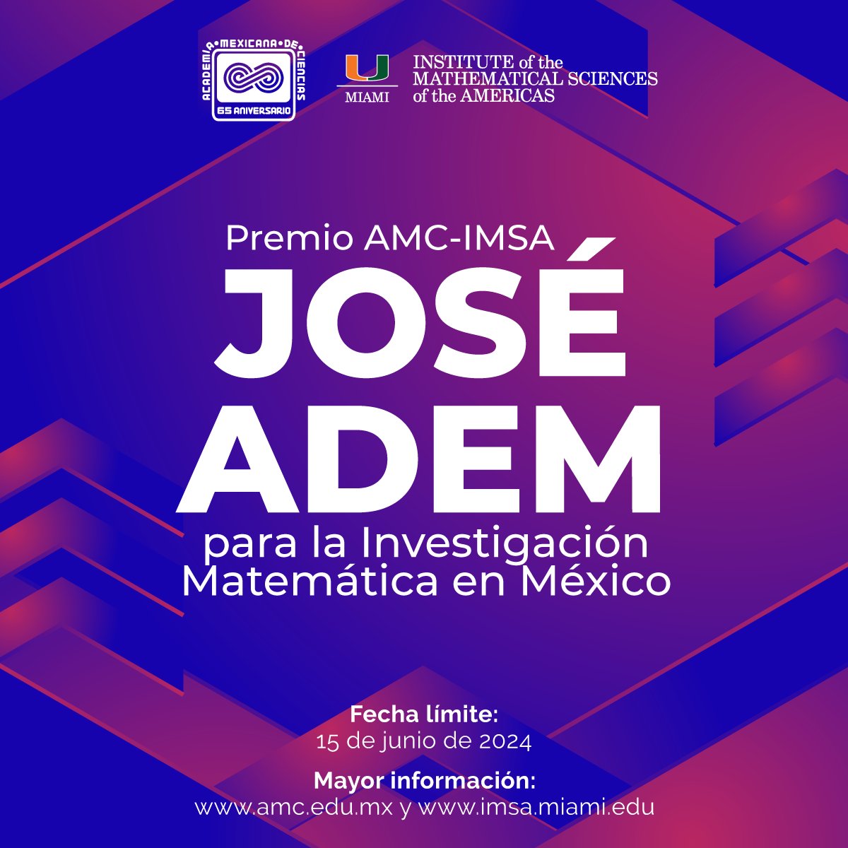 La #AMCiencias en conjunto con el Instituto de Ciencias Matemáticas de las Américas convocan al Premio AMC-IMSA José Adem para la Investigación Matemática en México. 🔴 Consulta las bases: bit.ly/PremioJoseAdem…