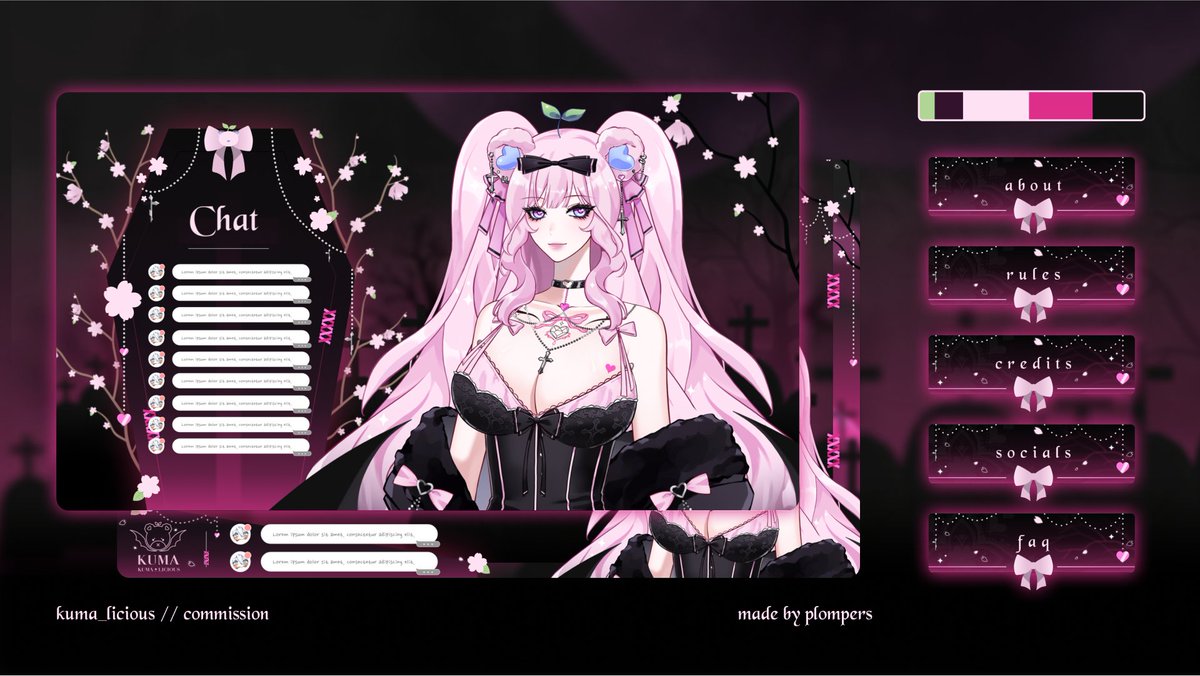 「 Commission — @KUMA_LICIOUS Overlays and Panels for Kuma and her new model! Thank you so much for trusting me with this!!! GO SUPPORT HER, HER DESIGN AND ART ARE LOVELY TAGS — #VTuberAssets #VGenComms #Vtuber