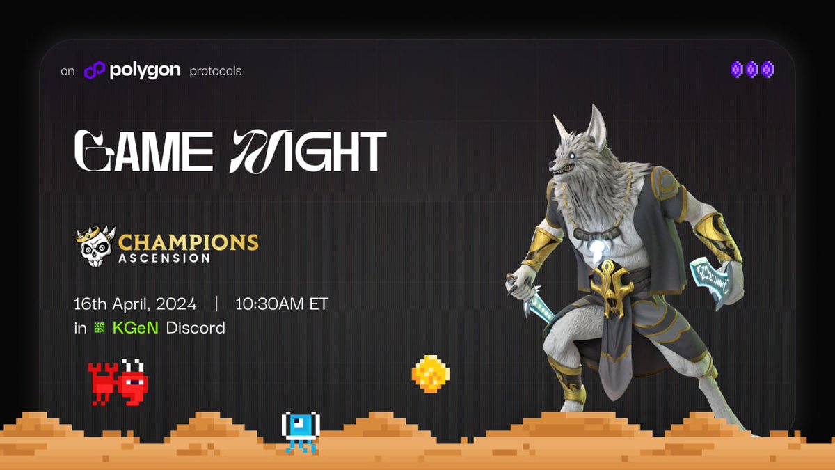 0xPolygonEco's tweet photo. PLUGGED IN. LOCKED IN. GAMEON.
Join us tomorrow in the @KGeN_Community discord for the first GameOn 2.0 game night.
Weโll be battling it out in the coliseum of @ChampionsIO
Duke it out with us and see if you can ascend the rewards leaderboard ๐
https://t.co/jzoTbfqmJo https://t.co/IOuOCw60n8